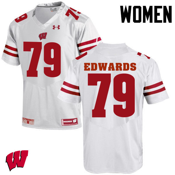 Women Wisconsin Badgers #79 David Edwards College Football Jerseys-White